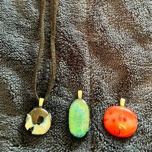 Labradorite & Carnelian Pendants w/Velvet Cord Necklace